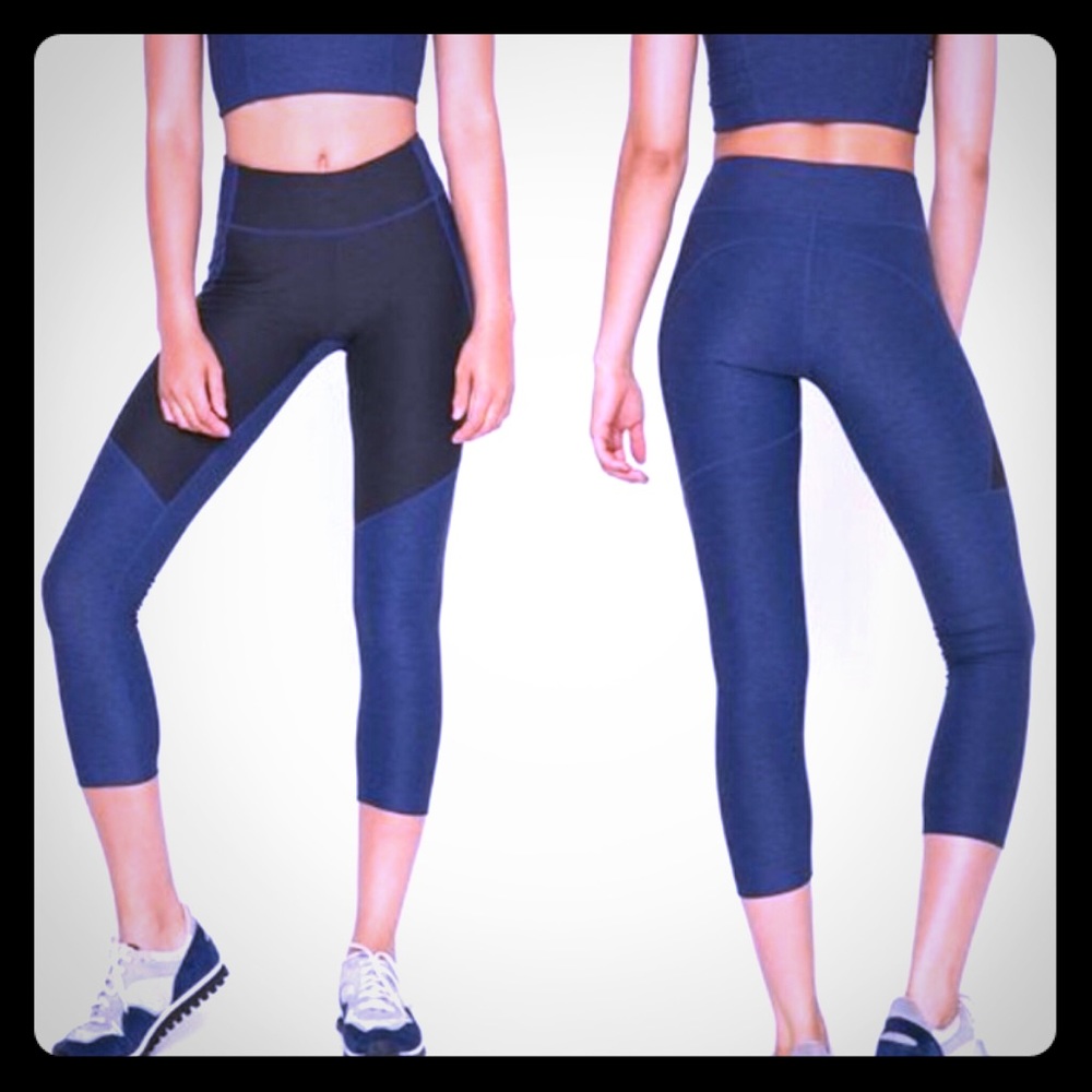 Outdoor Voices TechSweat 3/4 Two Tone Leggings: Baltic/Night - Blue/Black